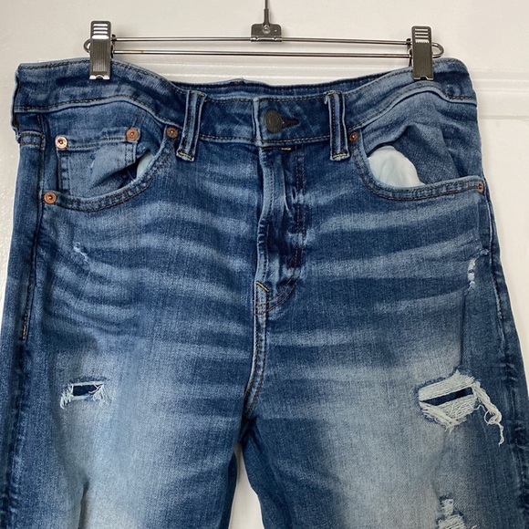 Blue American Eagle Men’s Ripped Skinny Jeans Size 31x32 Barely Worn - Picture 4 of 10